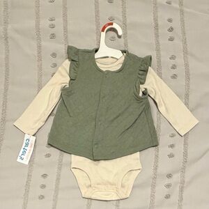 Carters baby girls Green Quilted Vest with Cream Bodysuit